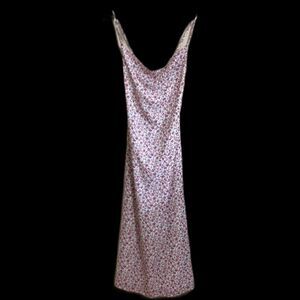 Lena white pink ditsy floral cowl neck maxi cross adjustable straps dress L